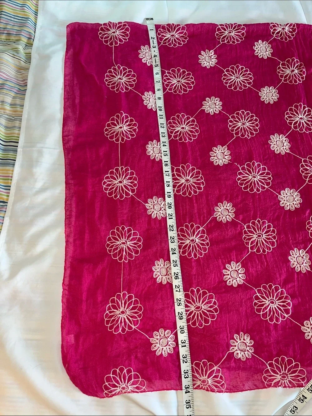 Embroidered Pink and White Oblong Scarf‎